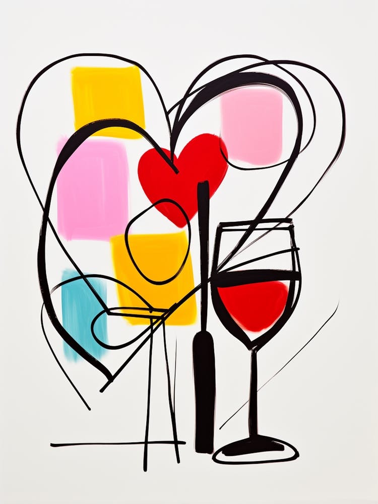 Heart Wine Pastel Doodle