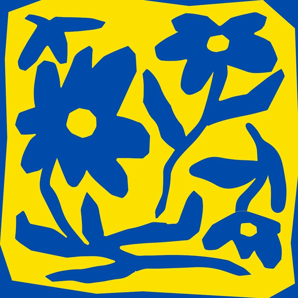 Flower In Blue And Yellow Square