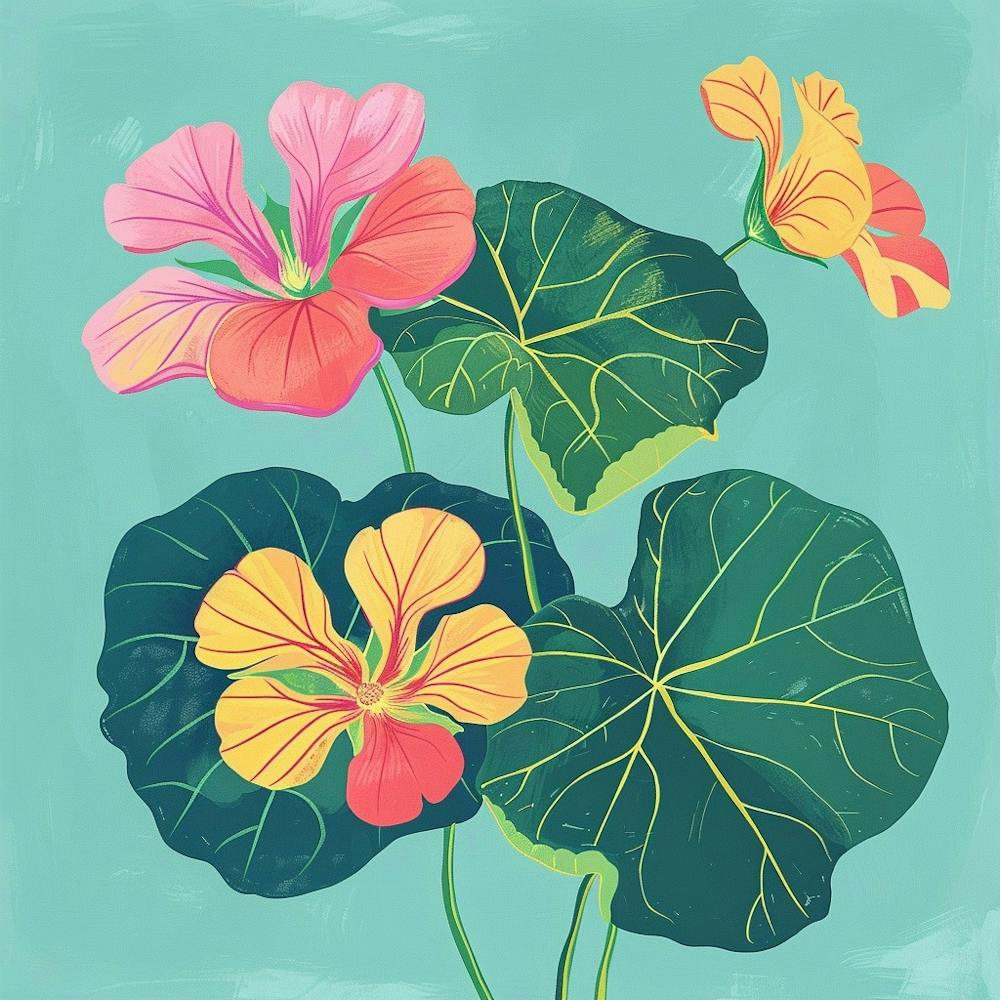 Kapuzinerkresse 1 Quadratische Blumenillustration