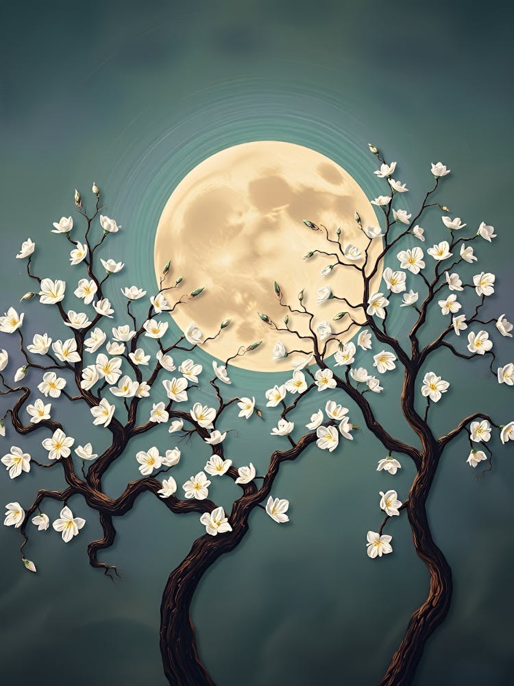 Full Moon With Cherry Blossoms