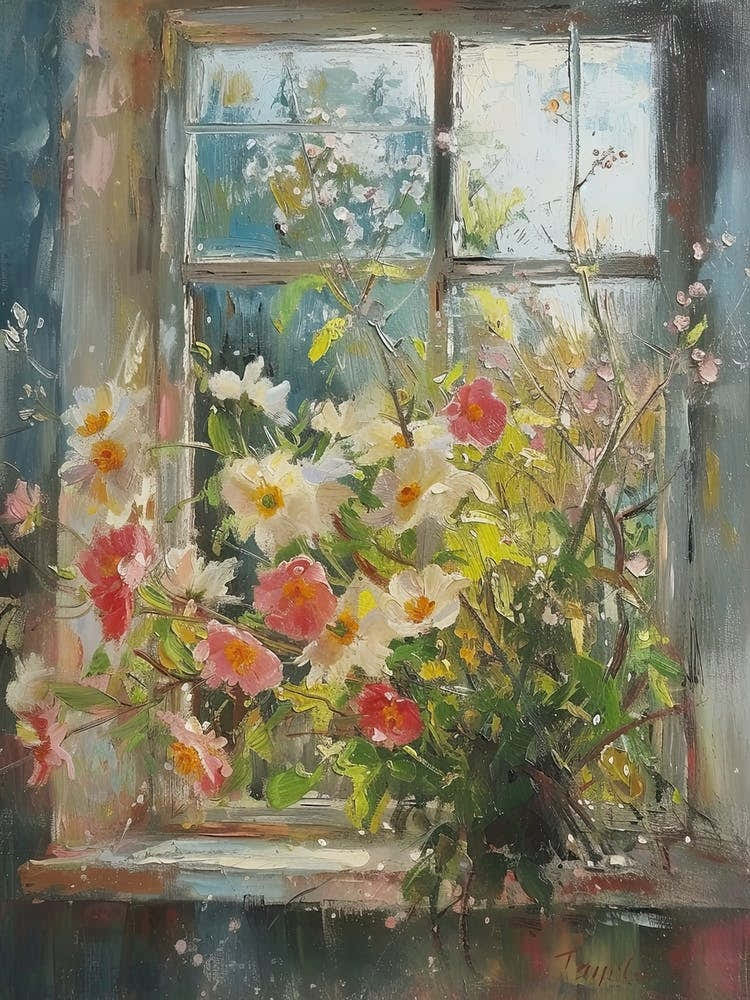 Dahlia Flowers On A Cottage Window 3