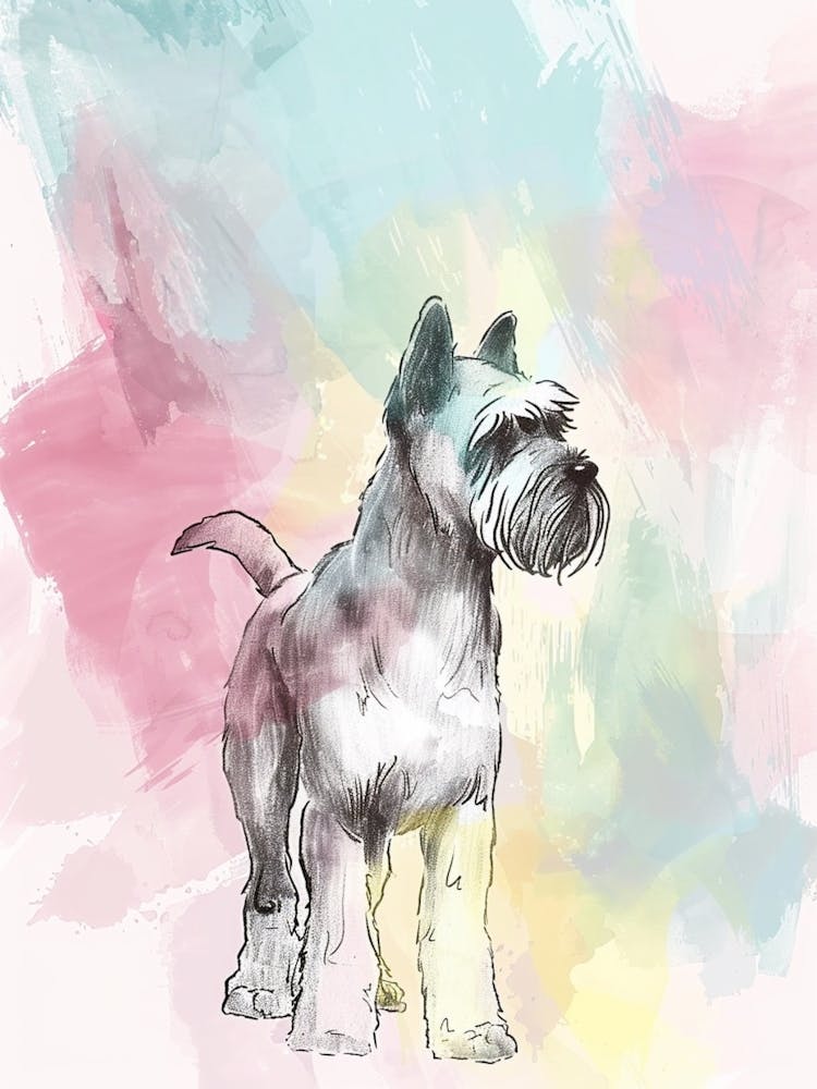 Schnauzer Dog Pastel Line Watercolour Illustration  2