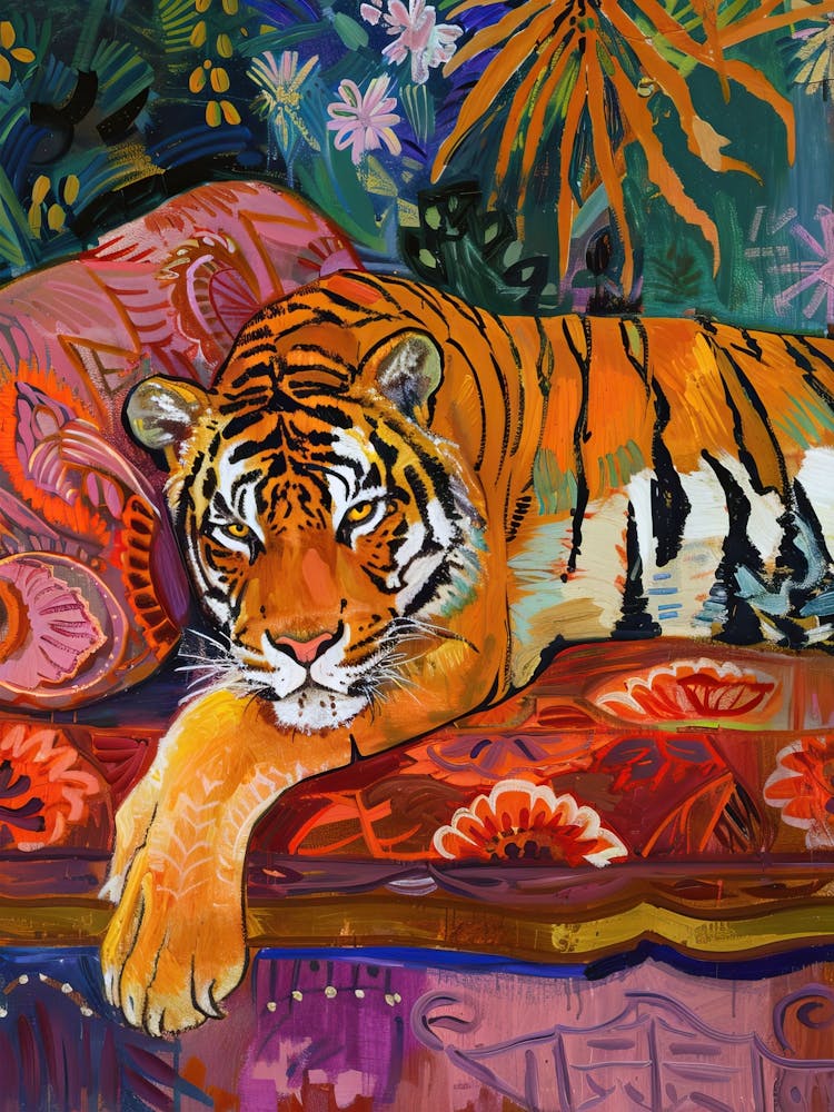 Trendy Tiger Colourful Living Room