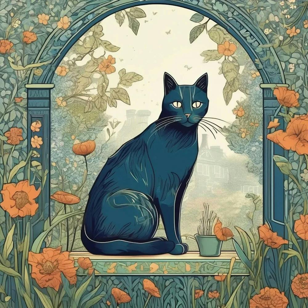 william morris Cat In The Garden 1