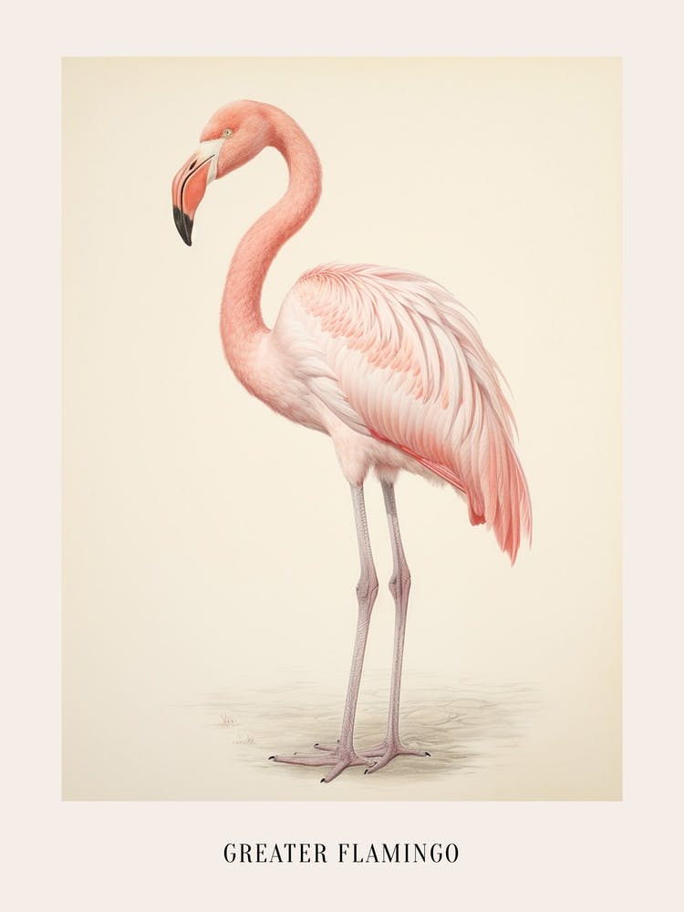 Vintage Bird Drawing Greater Flamingo Poster