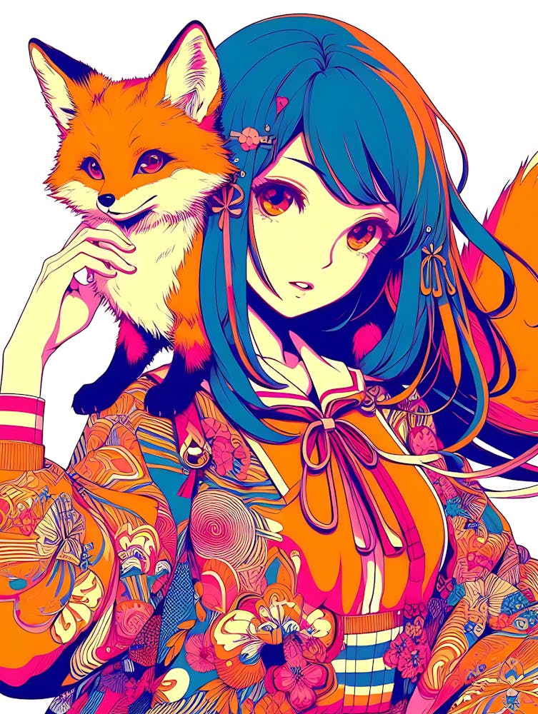 Pretty Anime Girl with Fox 11