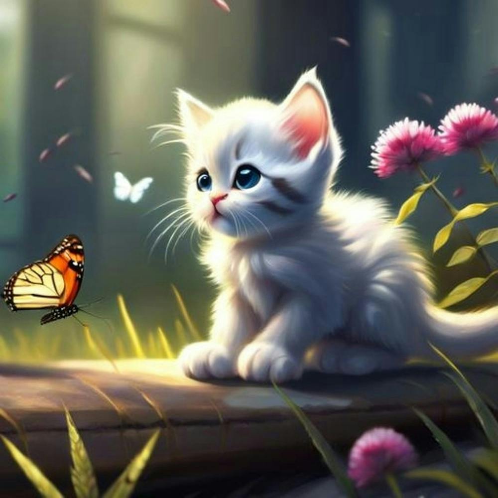 White Kitten With Butterfly