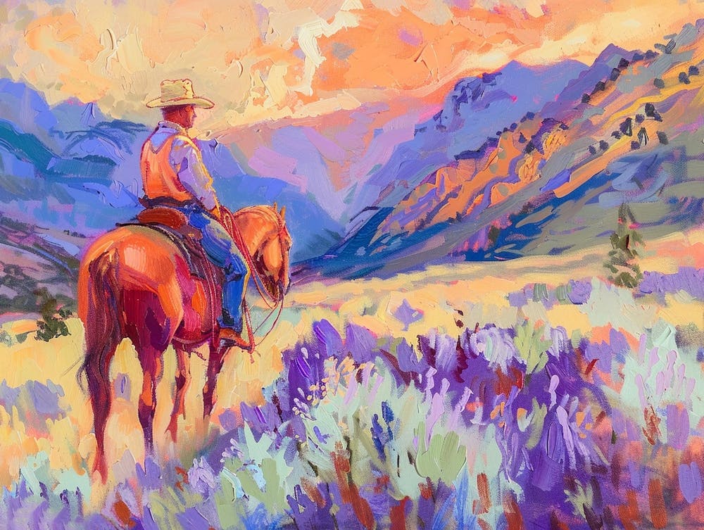 Cowboy Gemälde Rocky Mountains 5