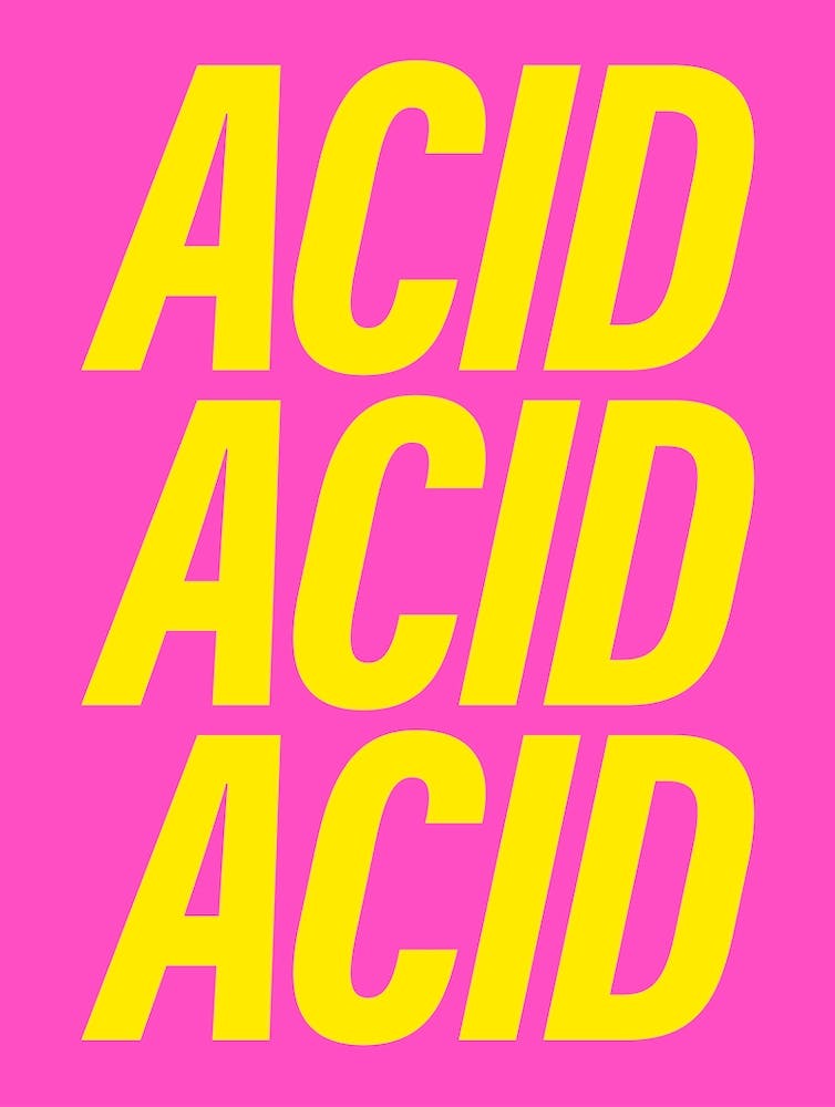 Acid Acid Acid typography in yellow on pink