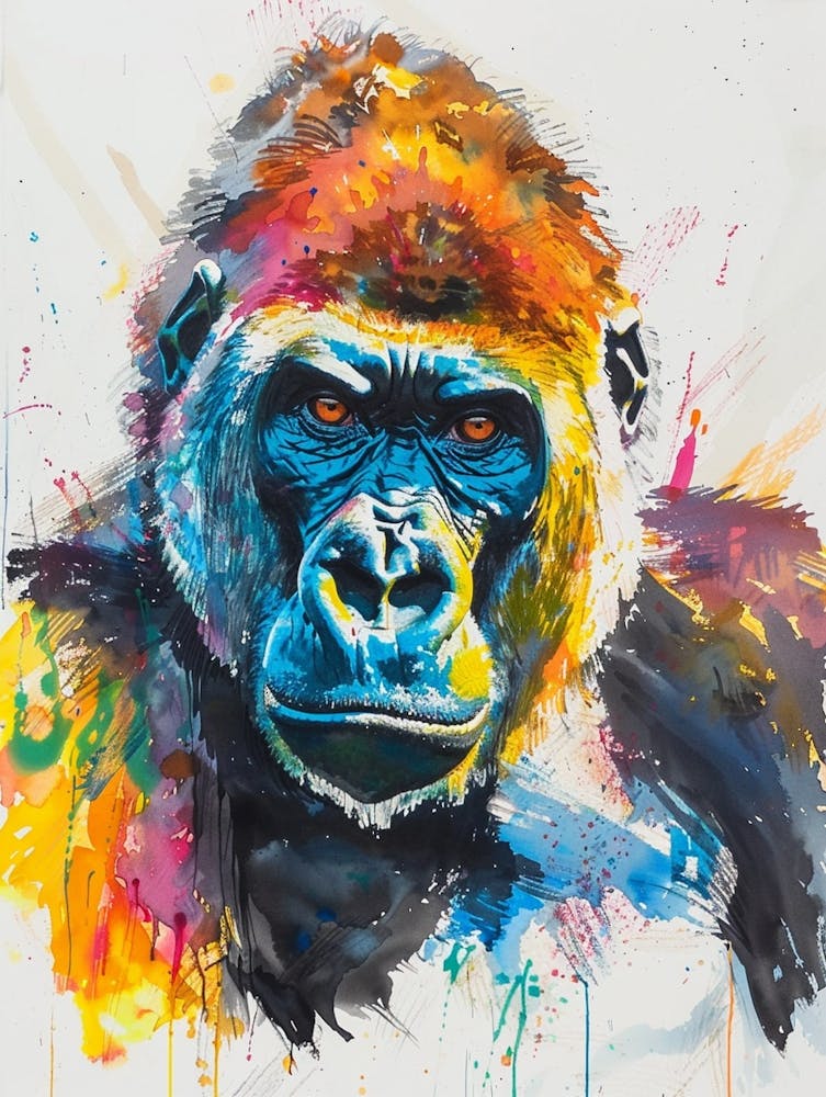 Mountain Gorilla Colourful Watercolour 1