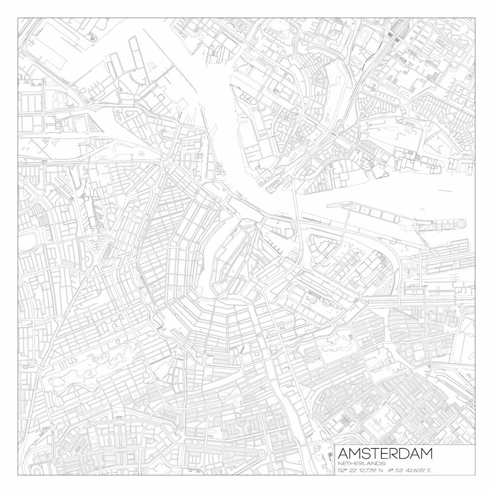 Amsterdam, Netherlands, City Map Black On White Blueprint Design