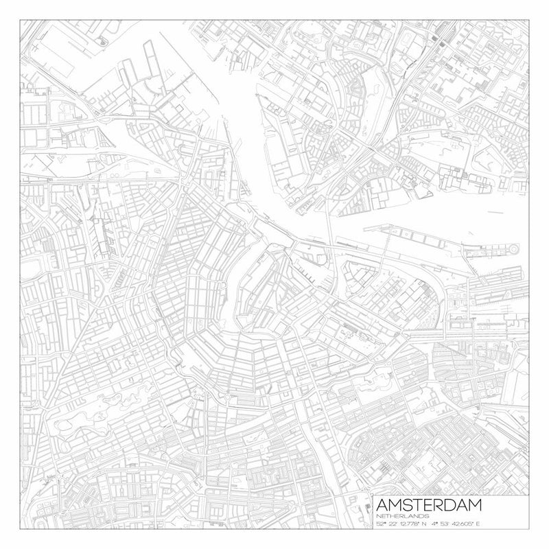 Amsterdam, Netherlands, City Map Black On White Blueprint Design