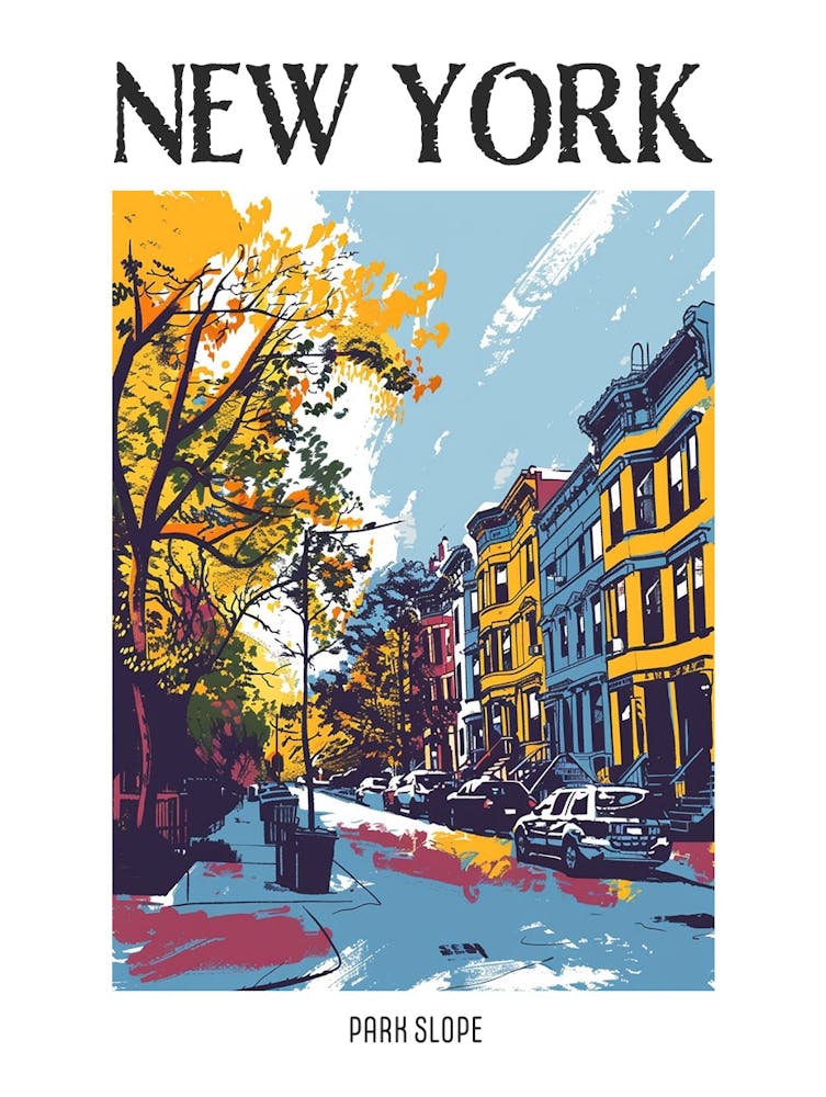 Park Slope New York Colourful Silkscreen Illustration 1 Poster