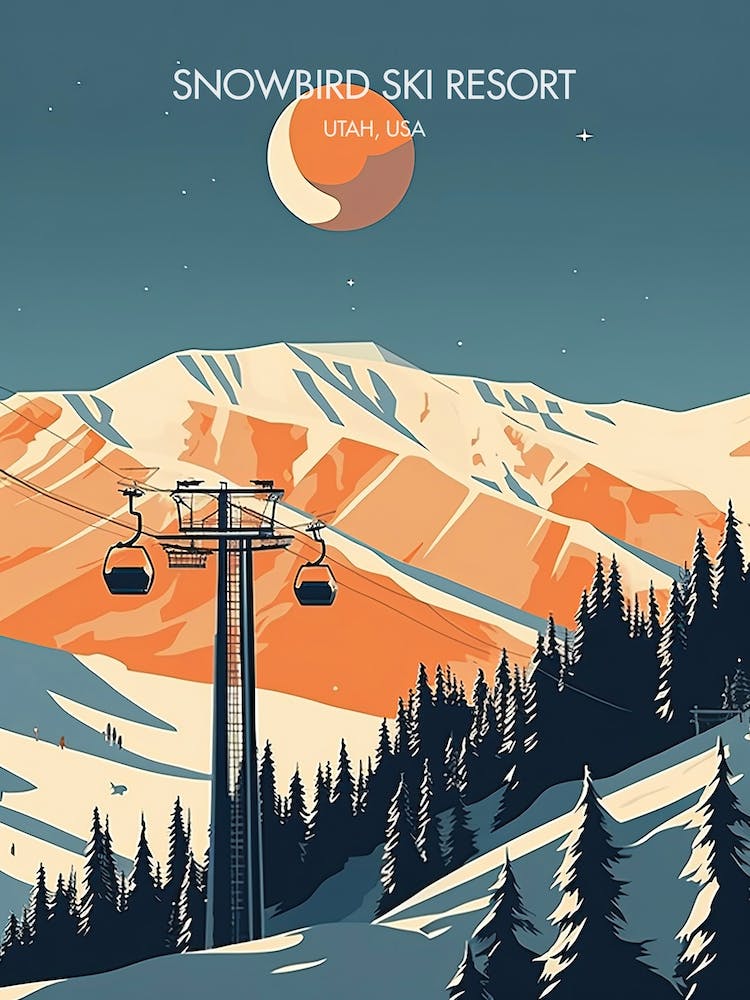 Poster Of Snowbird Ski Resort   Utah, Usa, Ski Resort Illustration 2