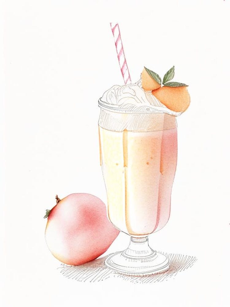 Peach Milkshake Dairy Food Pencil Illustration 4