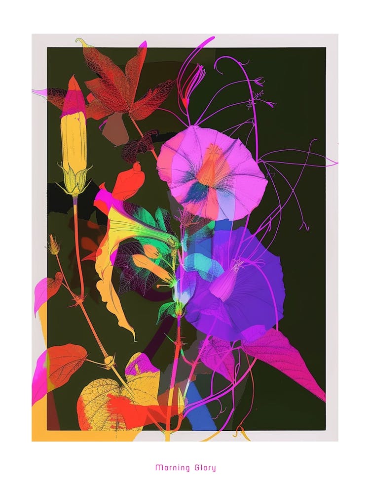 Morning Glory 3 Neon Flower Collage Poster