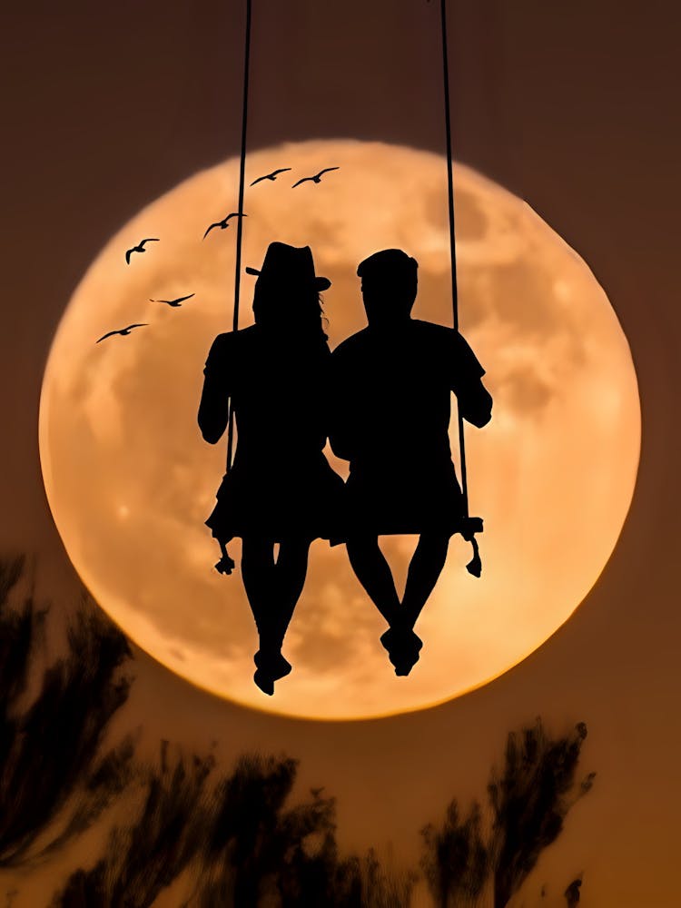 Couple sur Balançoire au Clair de Lune