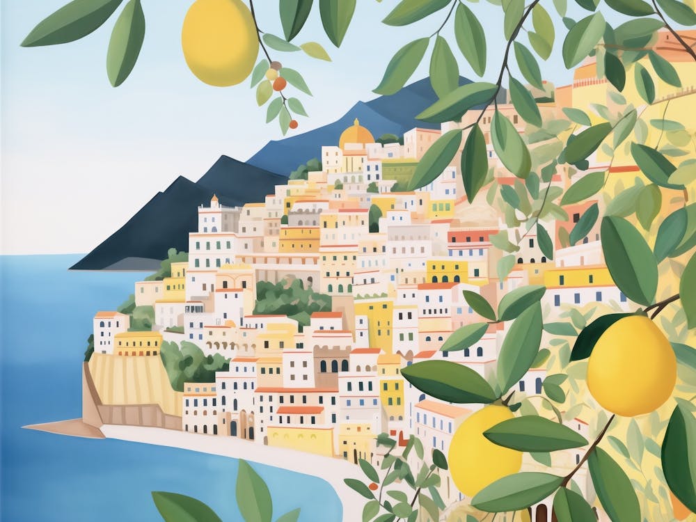 Amalfi Italy Landscape Watercolour
