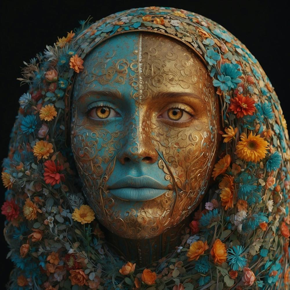 Woman With Flowers On Her Face
