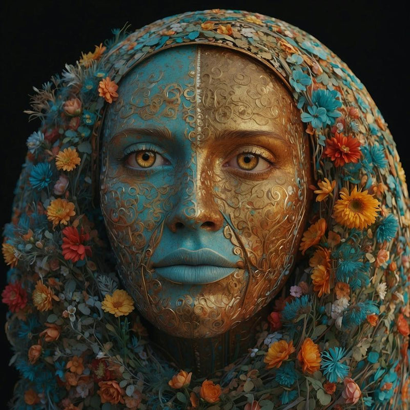 Woman With Flowers On Her Face