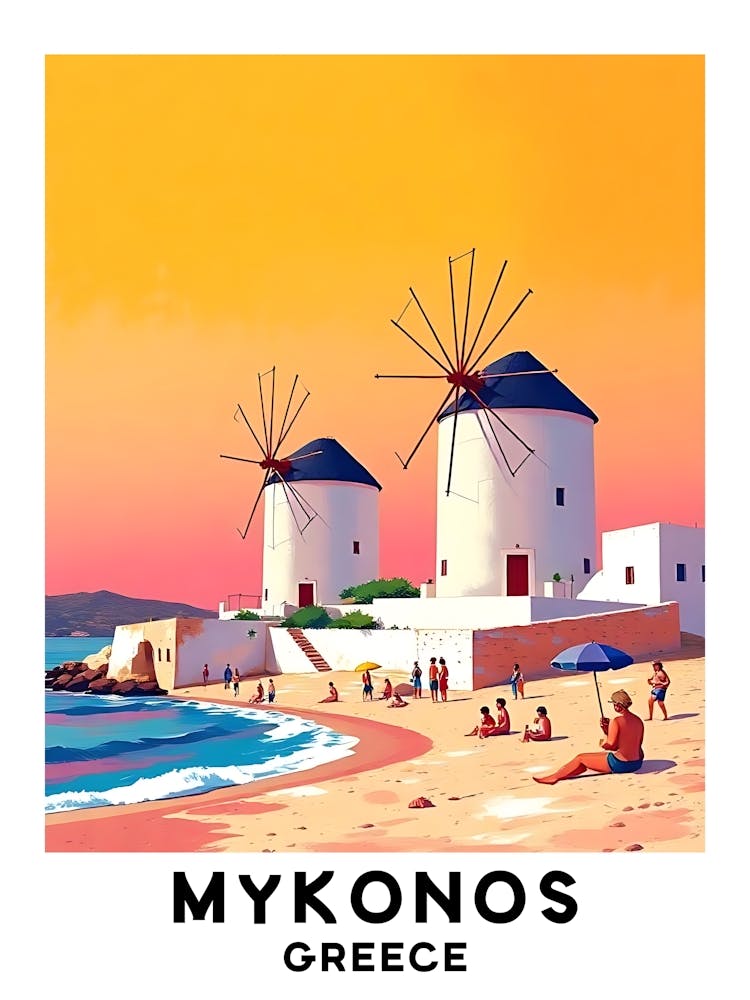 Mykonos - Grèce Affiche de Voyage Vintage 7