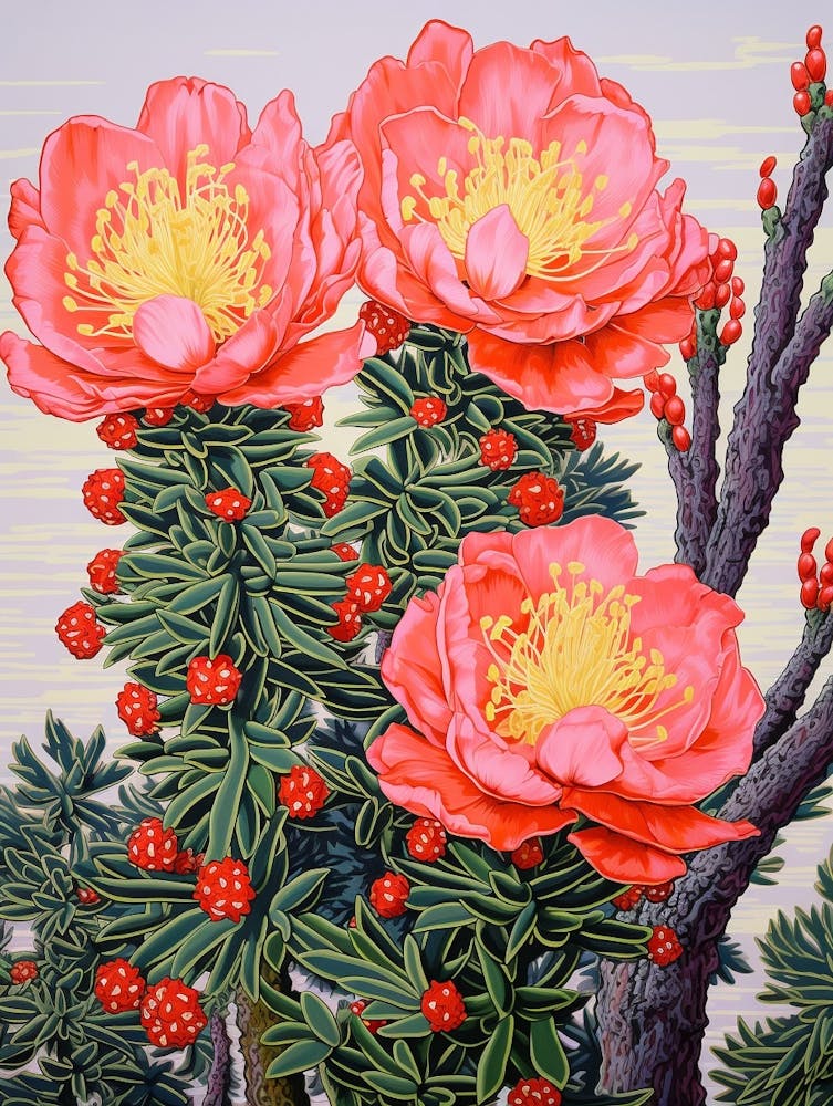 Mexican Style Cactus Illustration Austrocylindropuntia Subulata Cactus 3