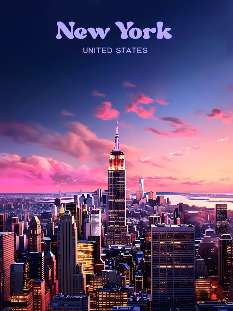 New York United States Nighttime Modern Travel Illustration