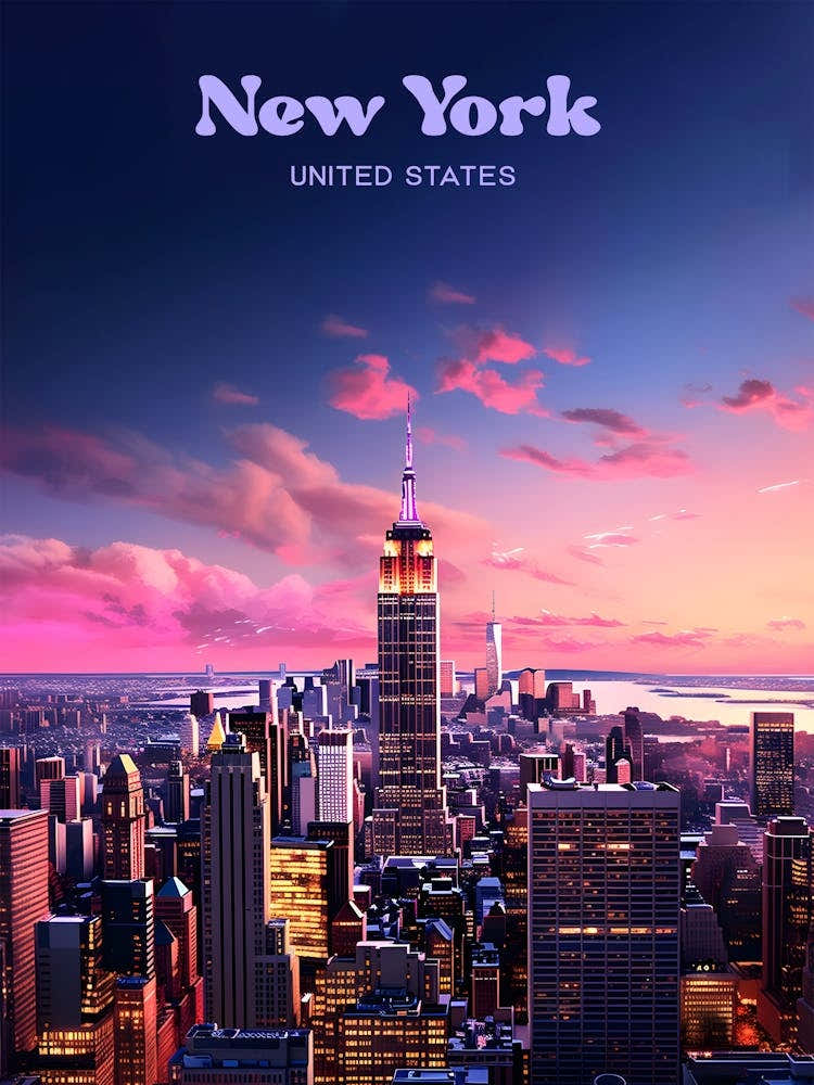 New York United States Nighttime Modern Travel Illustration