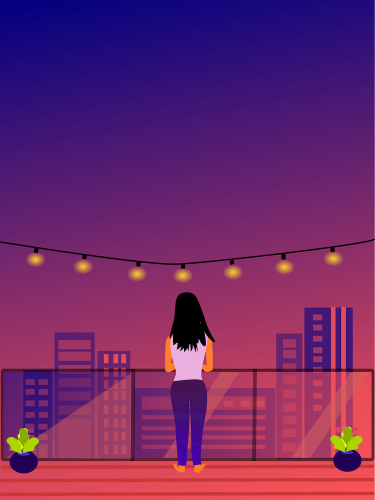 Woman Relaxing On Balcony At Night