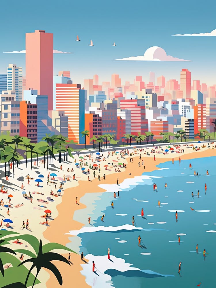 Ipanema Beach, Brazil, Graphic Illustration 4