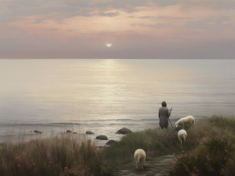 Sheep Herder Beach Painting