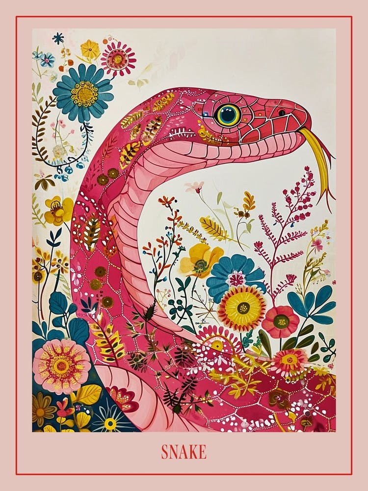 Floral Animal Painting Snake 2 Poster