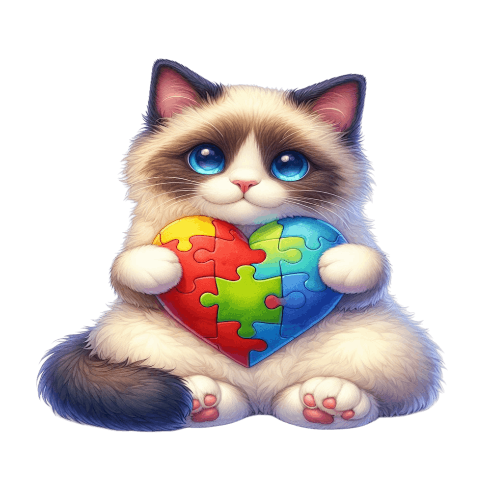 Autism Cat (Balinese) With Puzzle Piece