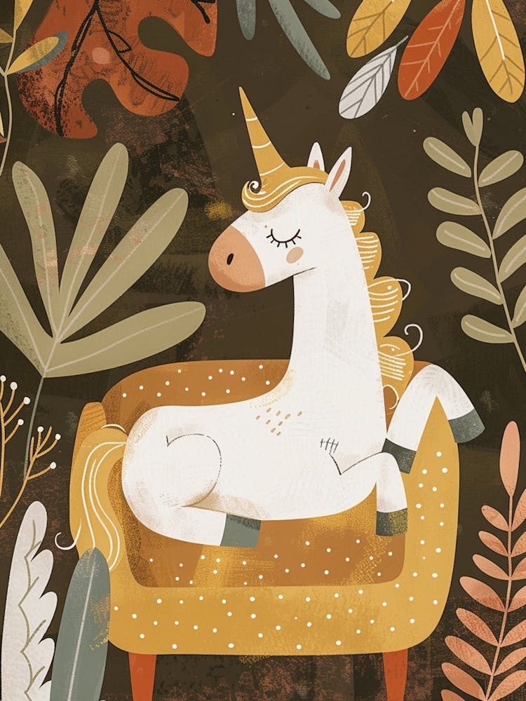 Unicorn On A Sofa Mustard Muted Pastels 3