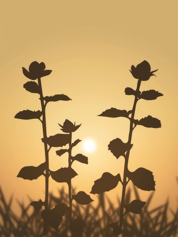Silhouettes Of Plants At Sunset