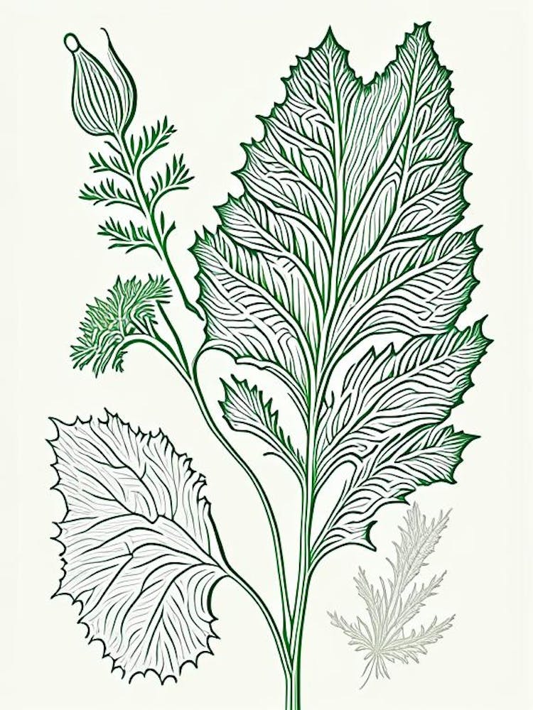 Horseradish Herb William Morris Inspired Line Drawing 2