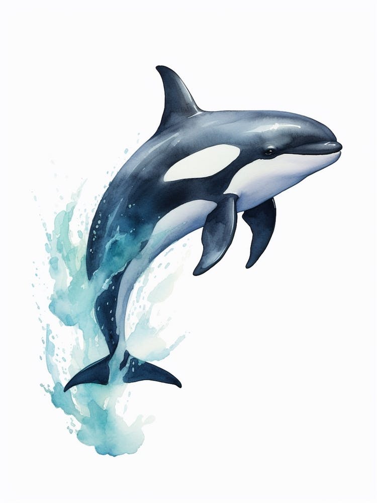 Blue Watercolour Painting Style Of Orca Whale  5