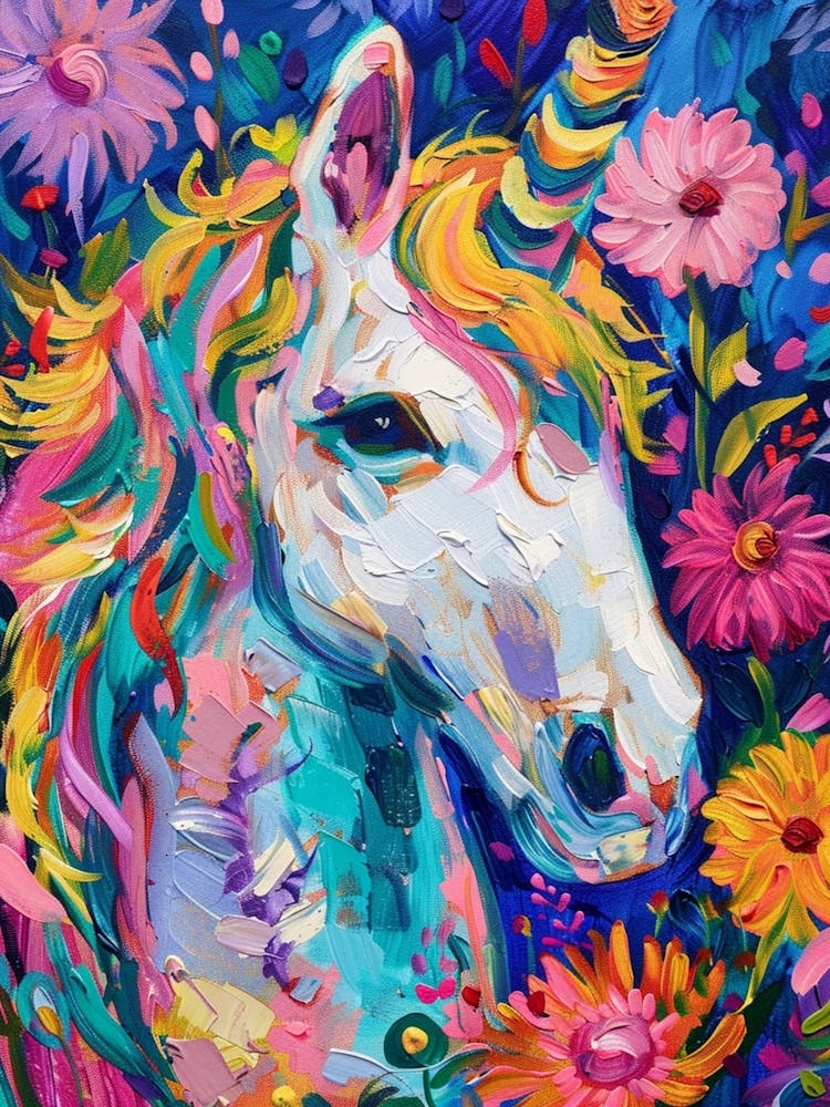 Floral Folky Unicorn In The Meadow 2
