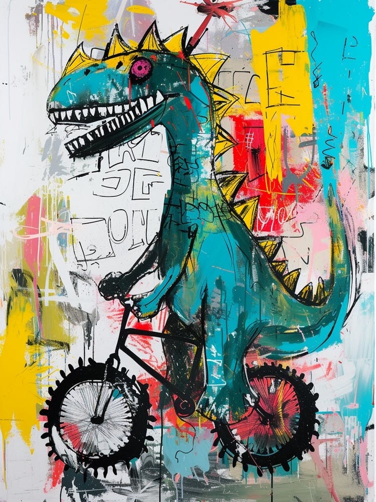 Abstract Dinosaur Riding A Bike Painting 4