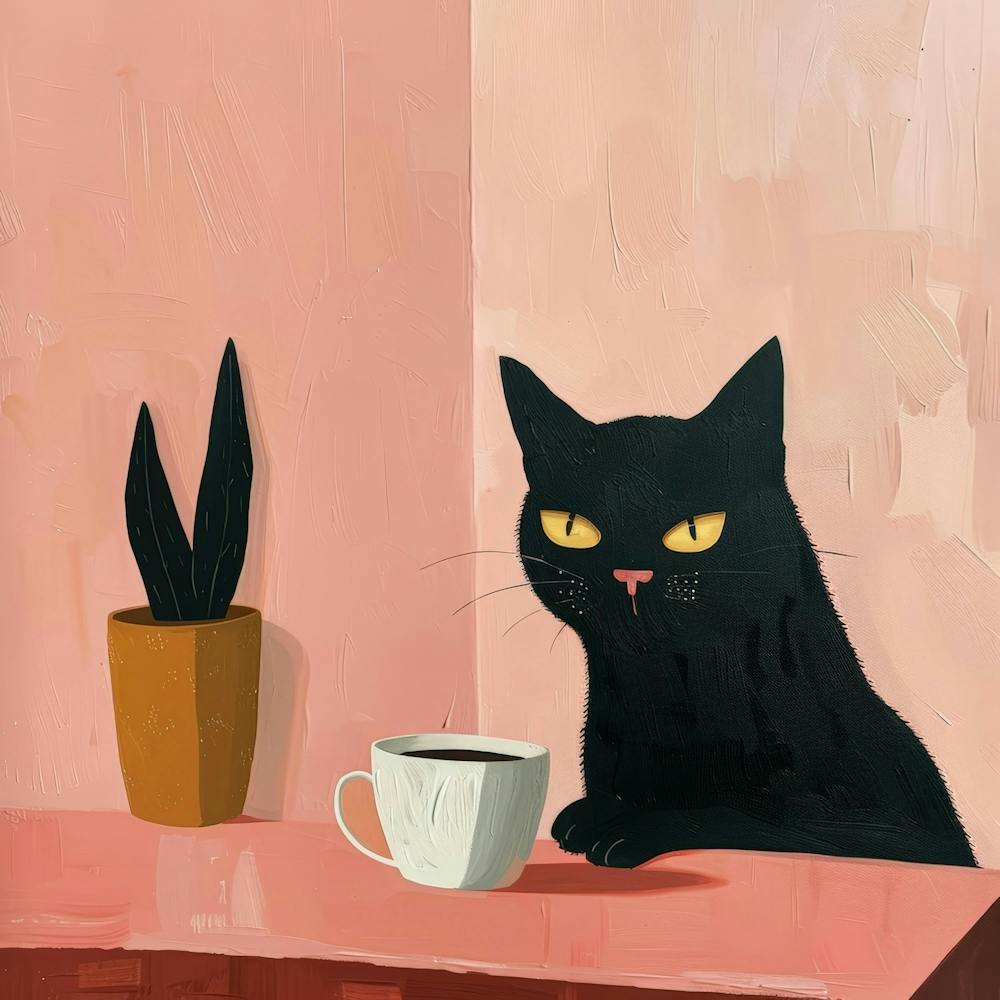Cat With A Cup Of Coffee 1