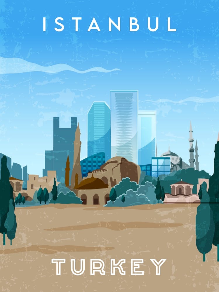 Istanbul, Turkey — Retro travel minimalist poster 4