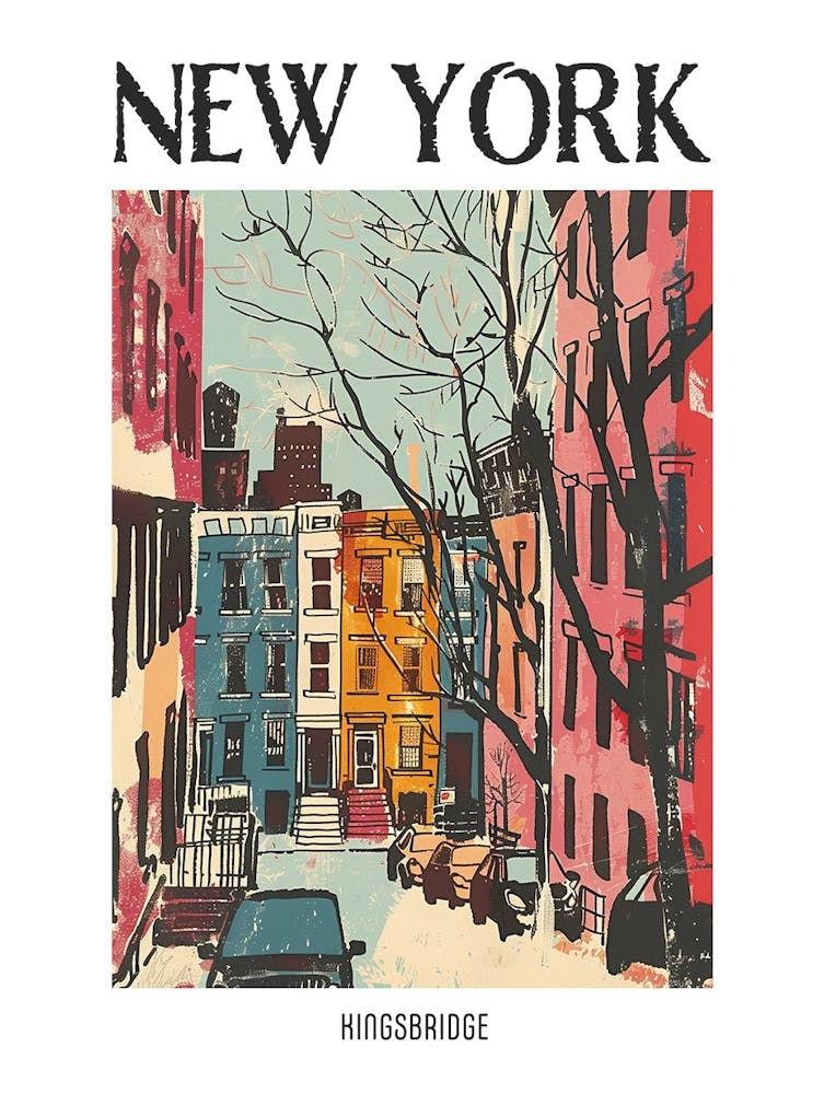 Kingsbridge New York Colourful Silkscreen Illustration 3 Poster
