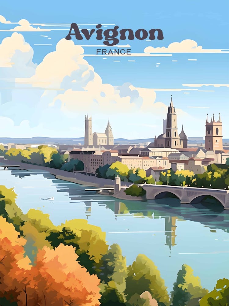 Avignon France Palais des Papes Travel Illustration
