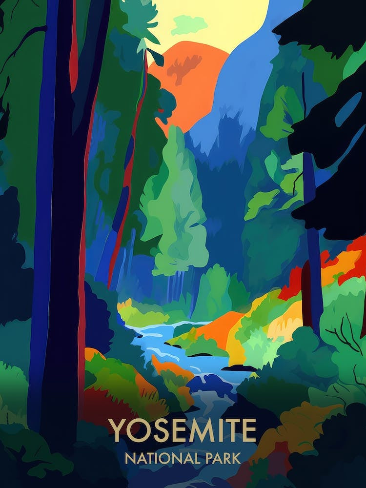 Yosemite National Park Matisse Style Vintage Travel Poster 2