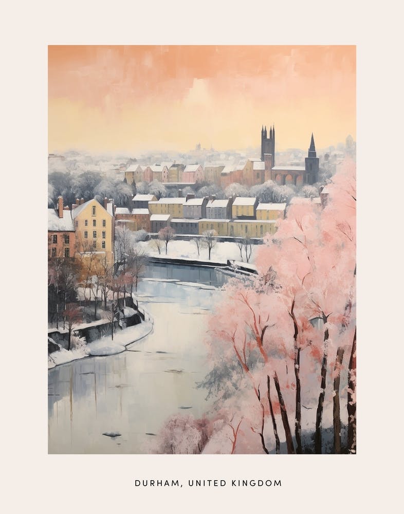 Dreamy Winter Painting Poster Durham United Kingdom 1