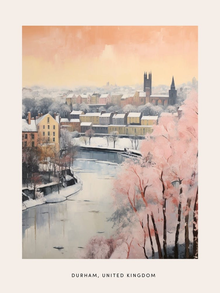 Dreamy Winter Painting Poster Durham United Kingdom 1