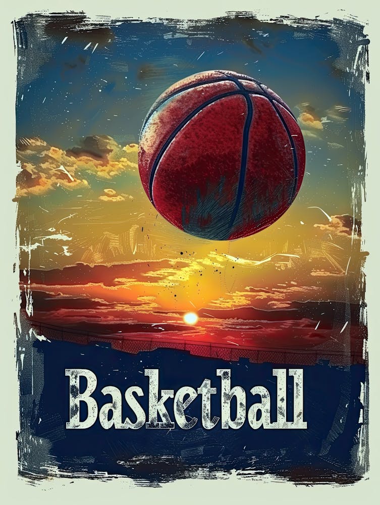 Basketball At Sunset Poster