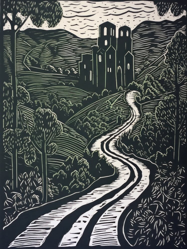 Tuscany Italy Linocut Illustration Style 4