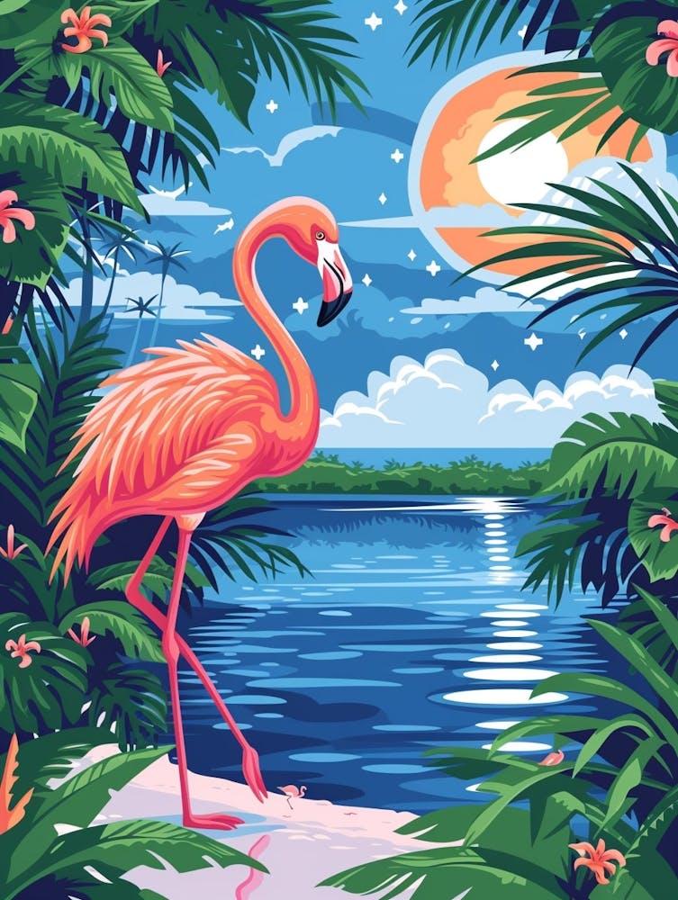 Greater Flamingo Pakistan Tropical Illustration 1