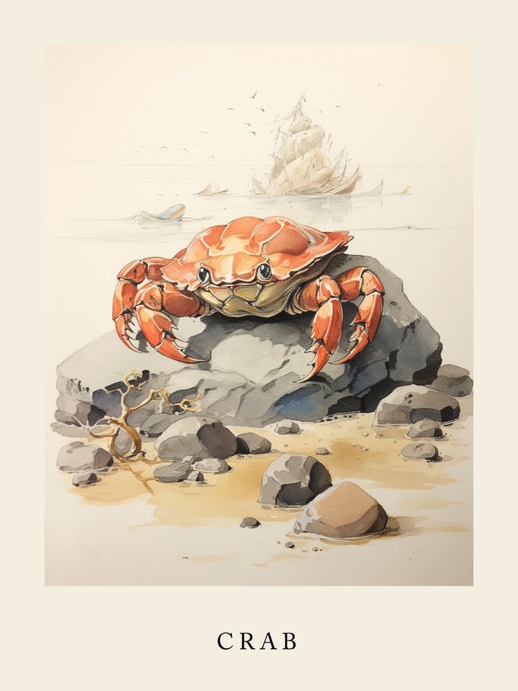 Beatrix Potter Inspired  Animal Watercolour Crab 1